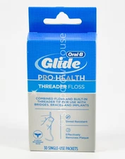 Oral-B GLIDE Pro-Health Dental THREADER FLOSS 30 Single Use Packets ~ ORIGINAL
