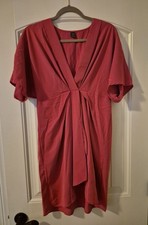 Bright Pink Shein dress pleated, ruched waist and wide kimono-style sleeves.