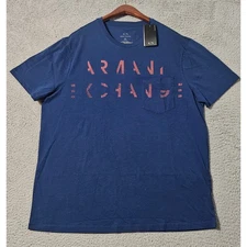 Armani Exchange Men's Short Sleeve Crew Neck T-Shirt A/X Size XL Blue NWT Logo
