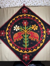 Handmade Indian Wall Hanging Embroidered and Appliqu  Elephants 23 X23