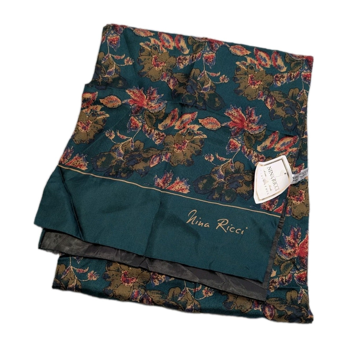 Vintage With Tags Nina Ricci Paris Floral Silk Scarf 57 x 11.5