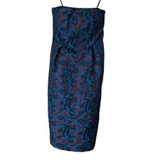 Anthropologie Leifnotes Paprika Brocade Dress Strapless Blue Red Size 0