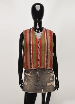 Vintage Esprit 90s Women's Striped Knit Wool Boho Grandpa Sweater Vest Size S