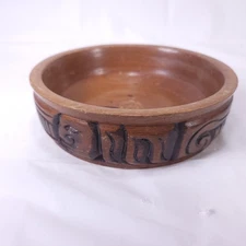 Hand Carved Bowl Honduras Wooden Vintage Design Faces Trinket Bowl 