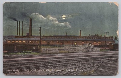 American Steel and Wire Co by Night Salem OH Divided Back Postcard