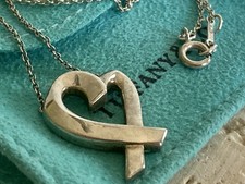 Tiffany  Co Heart Charm Pendant Necklace. Sterling Silver 925, with pouch