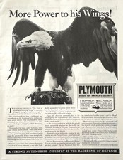 Plymouth Builds For Americas Security Vintage Print Ad 1942 Eagle Illustration u