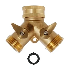 ‌ 2 Way Garden Hose Splitter - 3/4" Heavy Duty Solid Brass Hose Splitter-2 Way