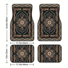 4 Pcs Car Floor Mats Bohemian Pattern European Ethnic Auto Rubber Carpet Univers