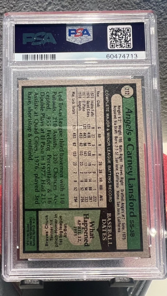 1979 Topps - Carney Lansford #212 - PSA 7 Foto 4 de 4
