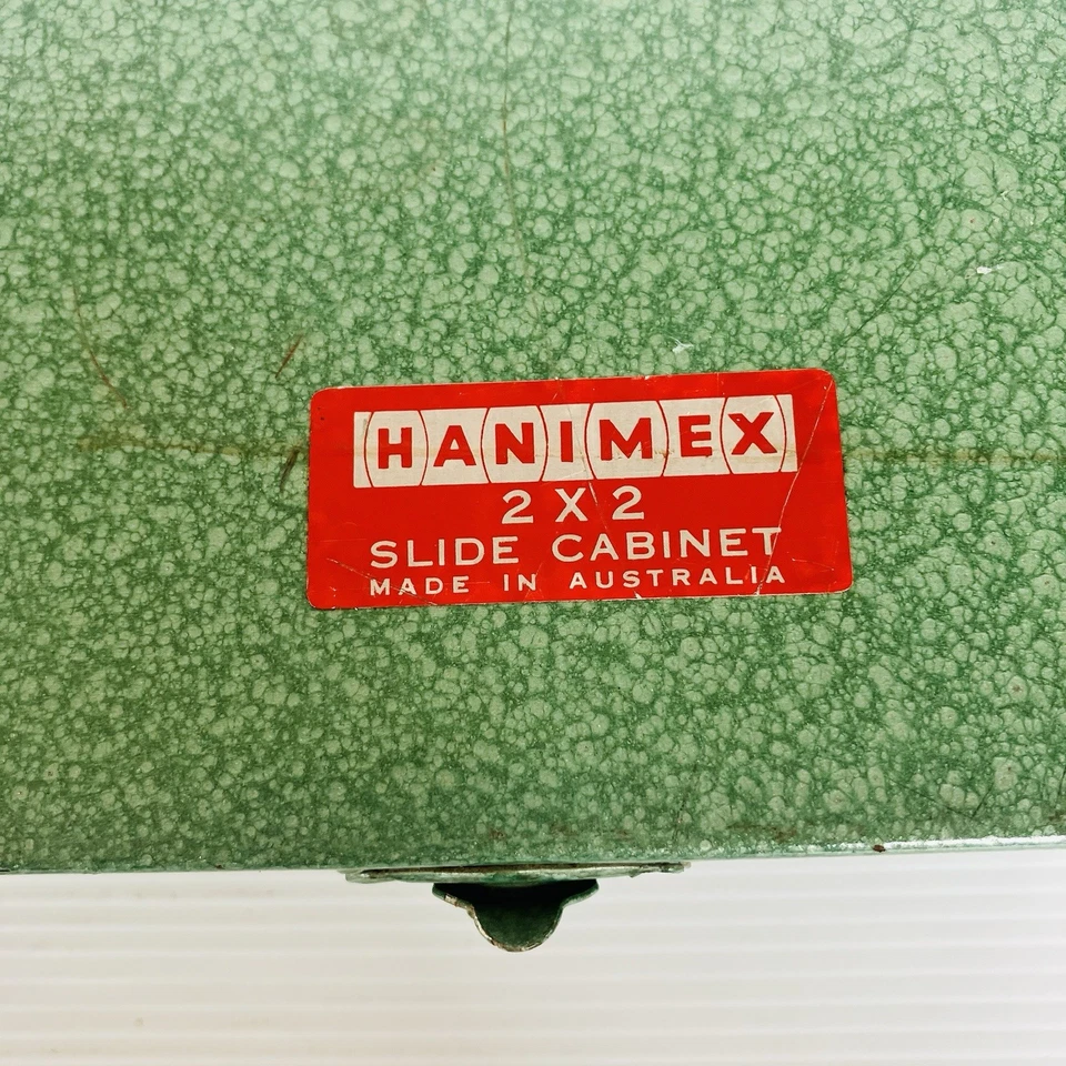Vintage Hanimex 2 X 2 Slide Cabinet Fits 150 Made In Australia Green Metal - Image 2 of 4