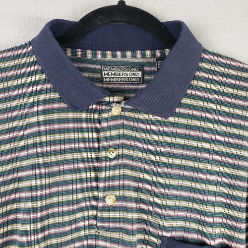 Vintage Members Only Size L Striped Polo Shirt Blue Green 80's Dad Grandpacore - Picture 3 of 8