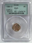 1964 D Roosevelt Silver Dime,  PCGS MS 65,  10c  90% Silver  Sample Label