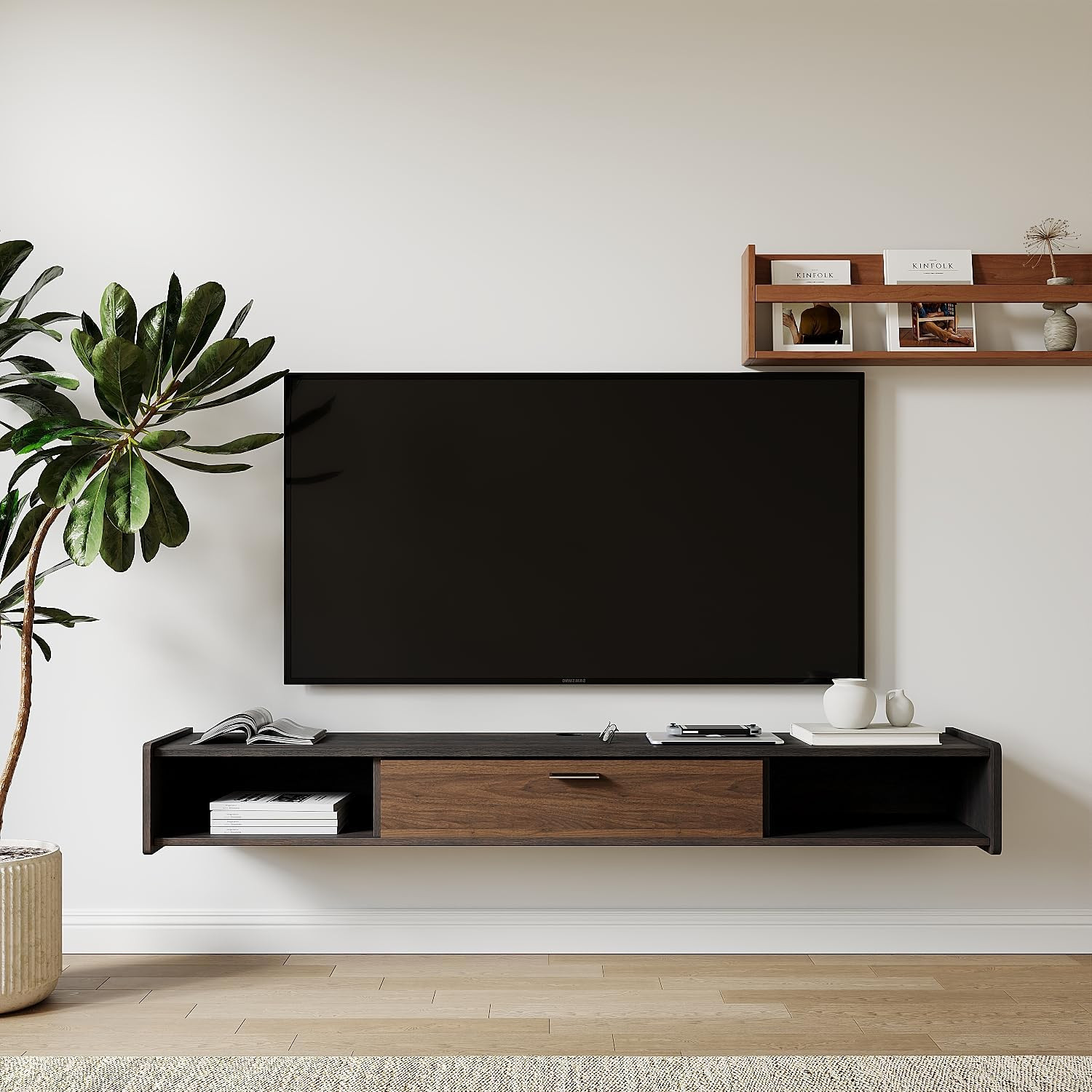 & Wall Mounted Console - Walnut Under Tv Shelf