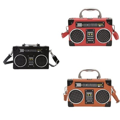 Women PU Leather Crossbody Bag Radio Shape Shoulder Bag Evening Clutches Purse