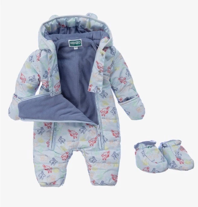 Kenzo Blue Animal Print Pramsuit Fleece Lined  With Booties  6 Months Rrp £175 - Image 3 of 3