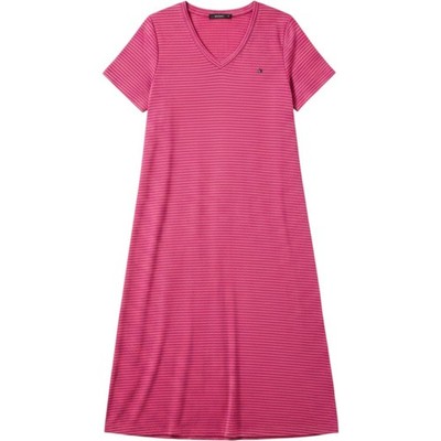 Tommy Hilfiger Pink Striped V-Neck Nightgown Sleep Dress Short Sleeve Medium