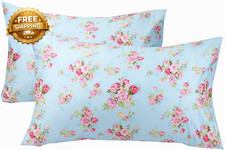 Cotton Pillow Cases Standard Size Set of 2 Flower Printed Queen Pillowcases