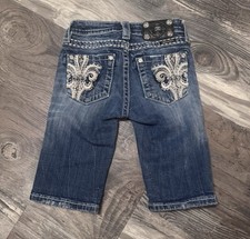 Miss Me Girls Bermuda Denim Shorts w Gem Fleur de Lis Design Sz 10