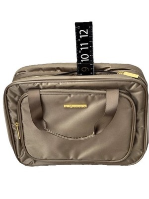 joy mangano EcoLux Beauty Case travel Beige Gold Hardware Many Compartments NWOT