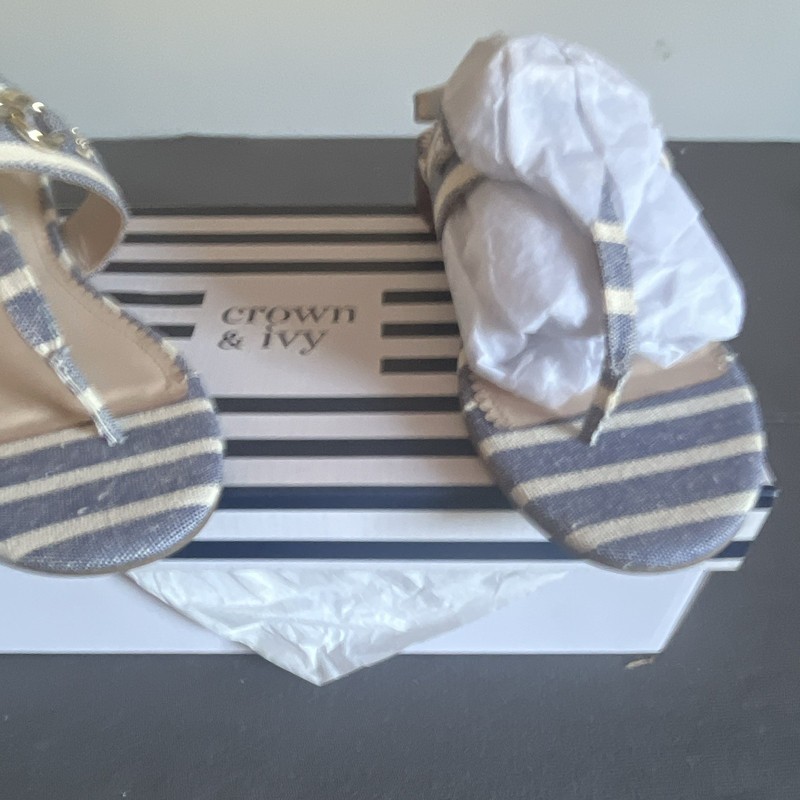 Crown & Ivy Women’s Striped Chain Ankle Strap Buckle Strappy Sandals 7.5M