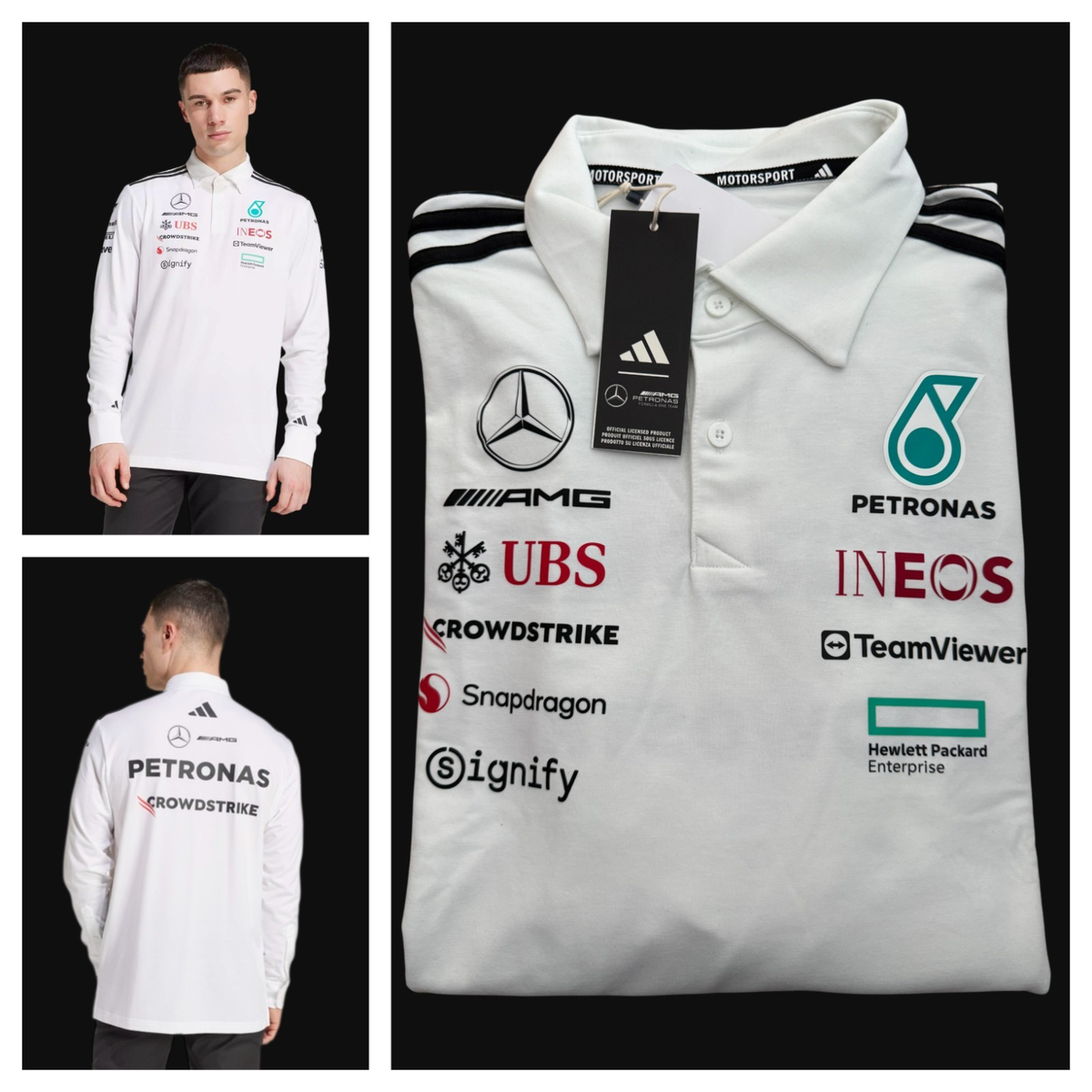 Adidas Mercedes AMG Petronas F1 Team Polo Long Sleeve Shirt Sz L