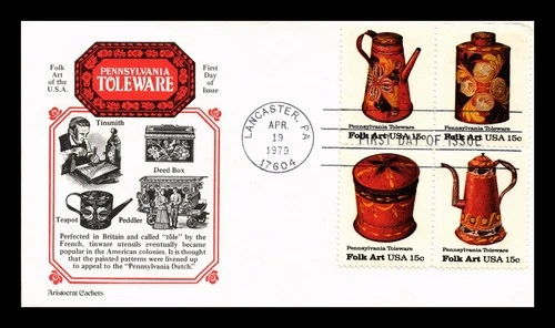 DR JIM STAMPS US COVER PENNSYLVANIA TOLEWARE FOLK ART FDC SETENANT ARISTOCRAT