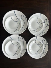 Corelle LIA Navy Blue Swirl Line 10.25" Round Dinner & Bread Plates Set of 8