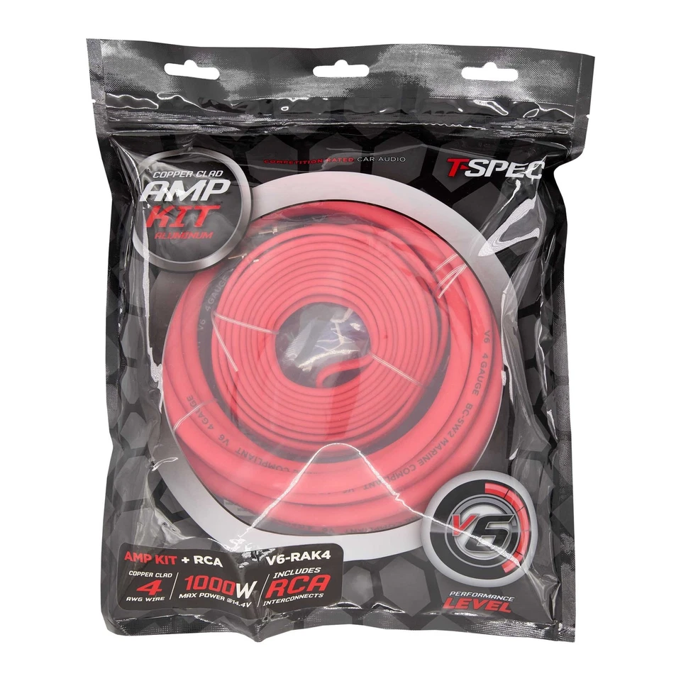T-SPEC V6-RAK4 4 GAUGE (AWG) CCA 1000 WATT CAR AMPLIFIER WIRE INSTALL KIT w/ RCA - Image 2 of 4