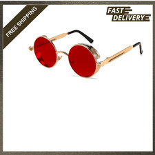 Men's Retro Gothic Steampunk Sunglasses Round Metal Frame UV400 Impact Resistant