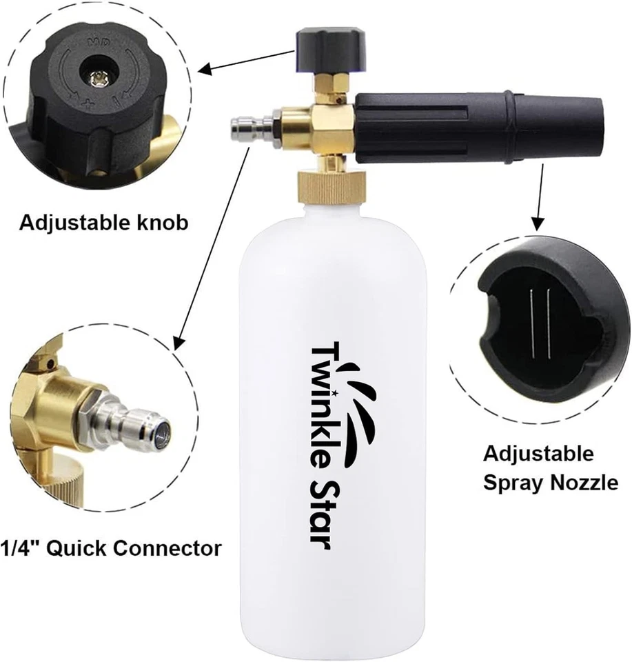 Cañón de espuma ajustable 1L con conector rápido, 5 puntas de boquilla para lavadora a presión Foto 3 de 4