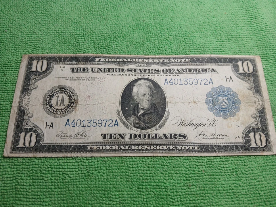 Fr.907a 1914 $10 Federal Reserve Note Boston  White/Mellon Large Note - Image 3 of 4