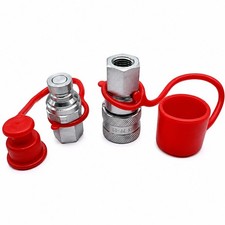 1/4" NPT Flat Face Hydraulic Quick Connect Coupler Set w/ Dust Caps