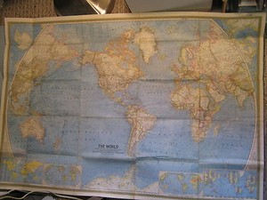 VINTAGE THE WORLD HUGE MAP National Geographic February 1965 