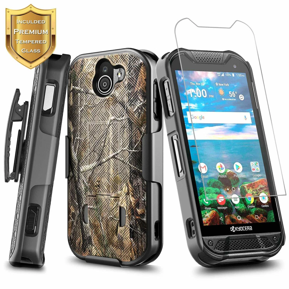 For Kyocera DuraForce PRO 2 E6900 Case Holster Clip Phone Cover + Tempered Glass