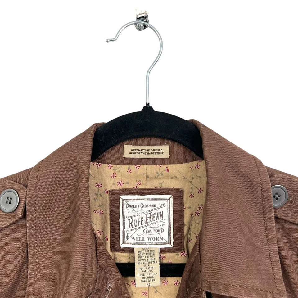 Chaqueta utilitaria militar tallada con volantes para mujer con cuello bolsillos con solapa forrada marrón talla M Foto 3 de 4