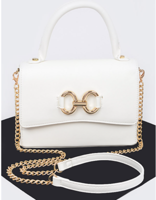 Vegan Leather White Bag Top Handle Clutch Gold Chain Crossbody Nice Purse