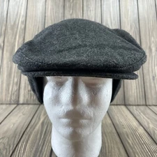 Dorfman Pacific Headwear Cap Size Medium Gray Wool Cabbie Newsboy Hat Ear Flaps