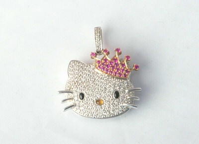 2.50 Ct Round Cut Diamond Charm Crown Hello Kitty Pendant  14k White Gold Finish