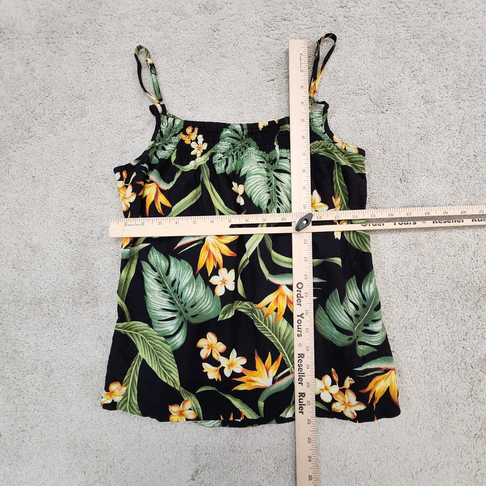 Camiseta sin mangas Aloha Hut Hawaii negra floral camisa hawaiana pequeña Foto 2 de 4