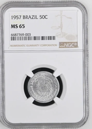 Brazil 50 Centavos 1957 NGC MS 65
