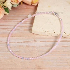 8" Morganite Gemstone Dainty Anklet 3mm Faceted Beads Healing Crystal Gifts