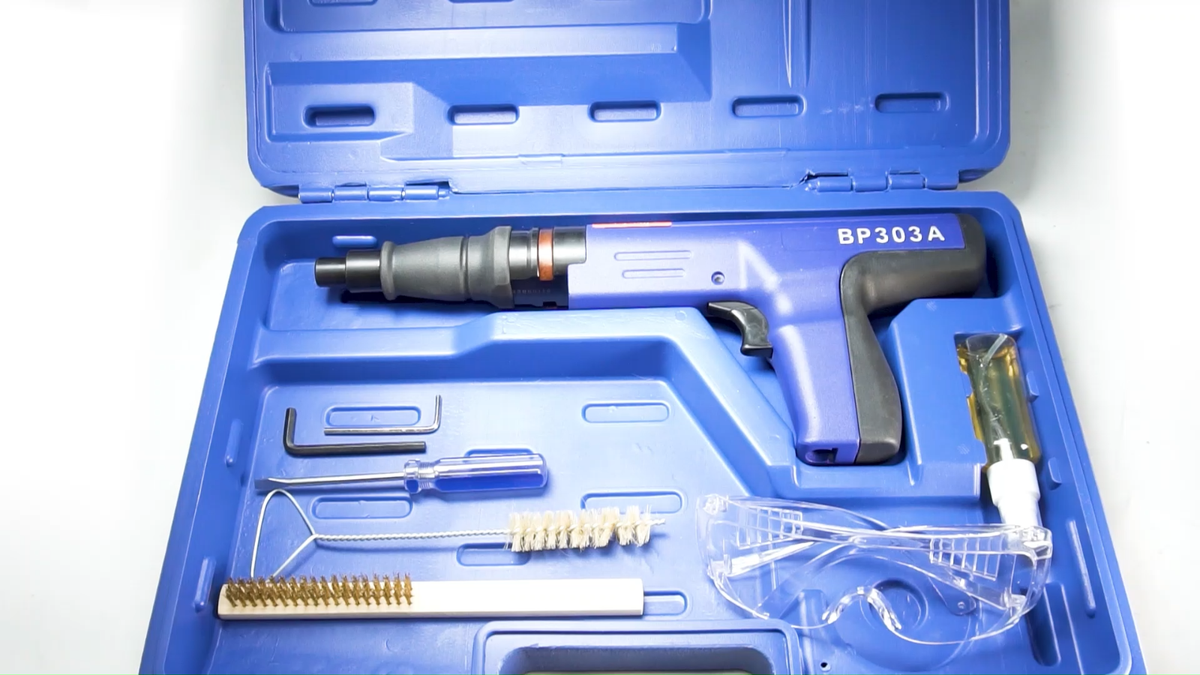 1-1/2" Fastener + .27 Cal Semi-Auto Powder Actuated Tool With Power Adjuster & Silencer – For Concrete & Steel Fastening
