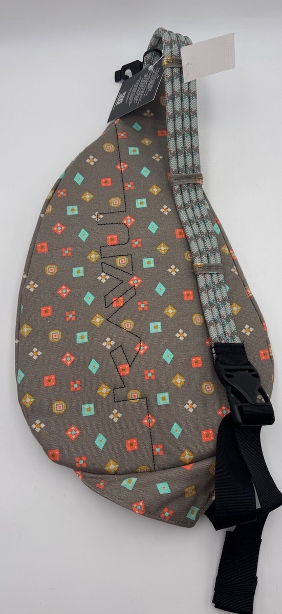 Kavu Rope Sling Bag Grey Taupe Geo-Print Fun Foulard Design 