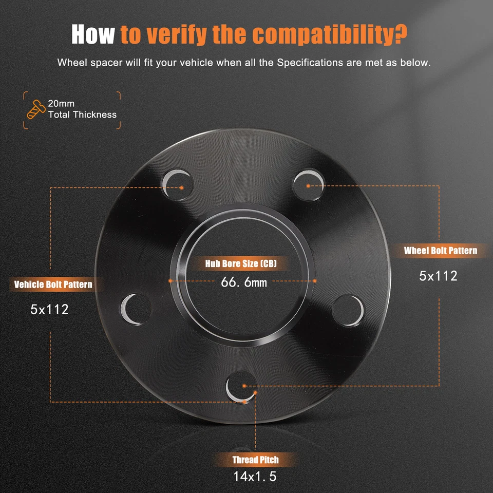 4X 20mm 5x112 Wheel Spacers 14x1.5 For Mercedes-Benz W204 W205 W206 W169 W176 Foto 2 de 4