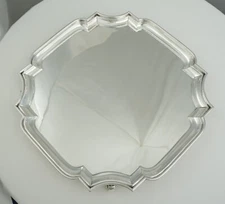 14" Heavy Square Antique Sterling Silver Salver, London 1920, 357mm, 1336g.