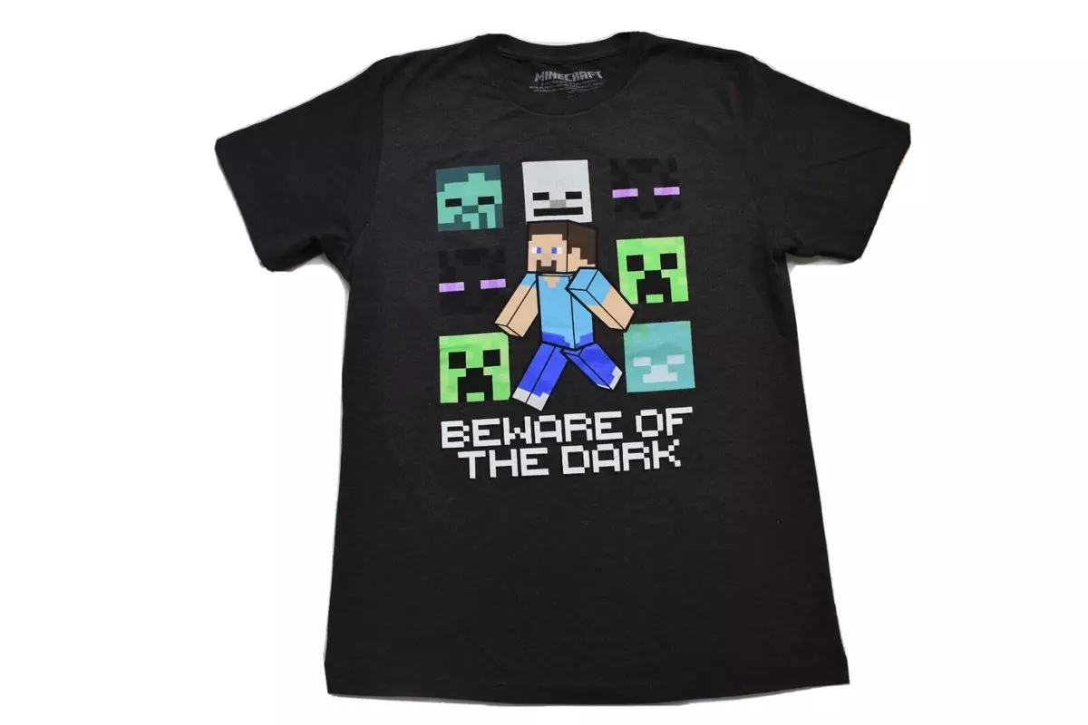 Minecraft Youth Boys Beware Of The Dark Funny Heather Black Shirt New 2XL 18