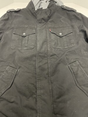 LEVI'S MEN'S LARGE HOODED JEAN JACKET BLACK MSRP $200