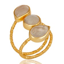 Rainbow Moonstone Stackable Women Brass Ring 18k Gold Plated Dainty Fashion Ring