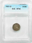 1857 O SEATED LIBERTY HALF DIME H10C ICG CERTIFIED VF 35 VERY FINE (601)